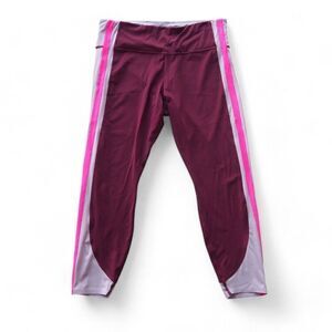 Athleta Crunch Colorblock 7/8 Tight Workout Leggings Burgundy Women's XL